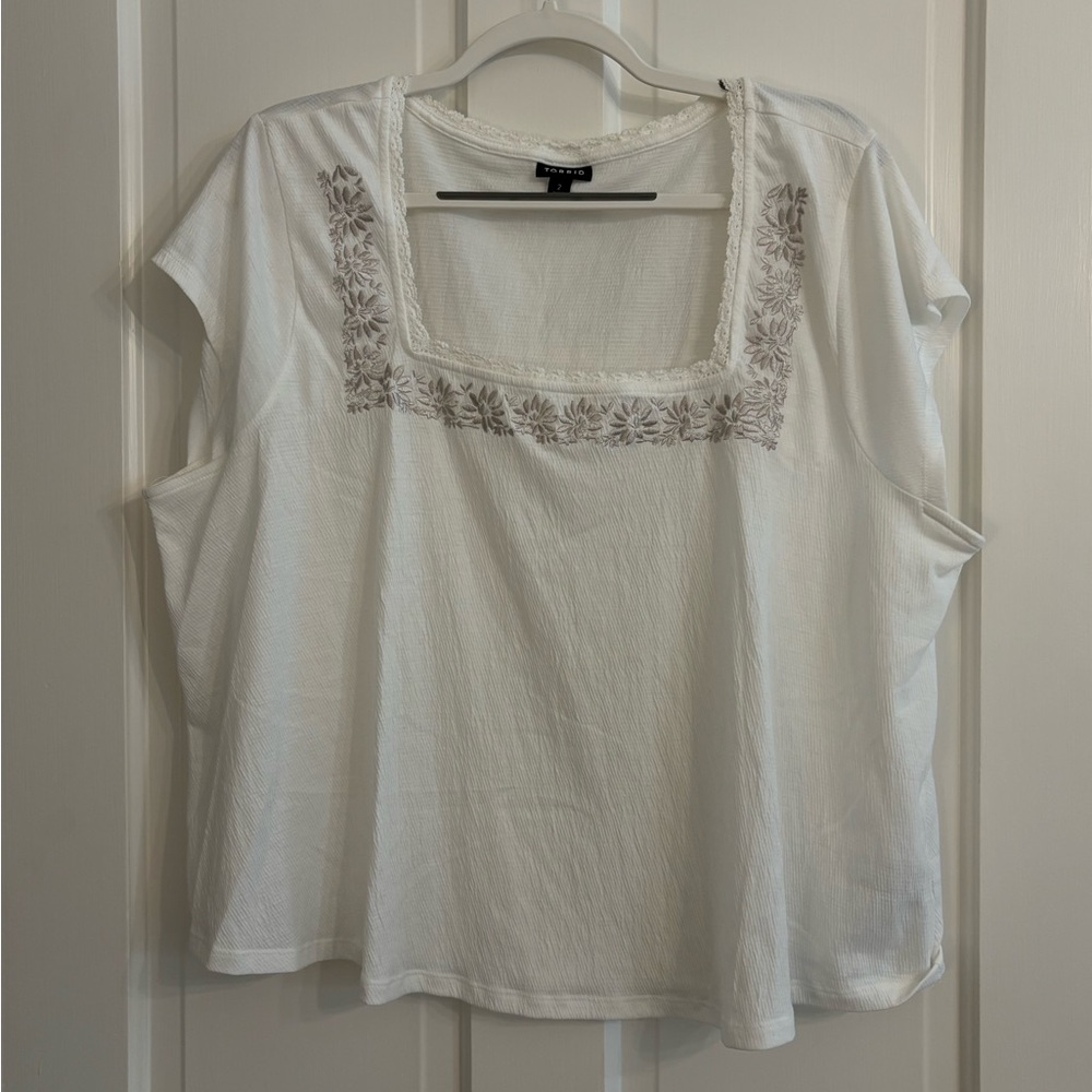 Torrid White Embroidered Top